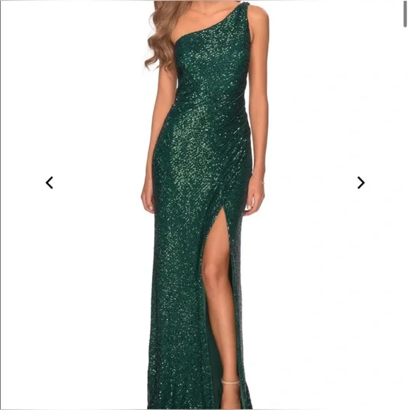 green emerald velvet dress La Femme 31362 Dress | La Femme Dresses main image 1